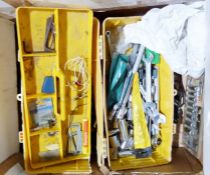 Box of assorted tools and car electric cables/accessories