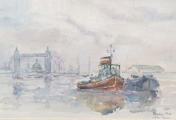 John Gavin Watercolour Boats on the River Thames, signed and dated 1978 lower right and Two