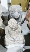 Composite stone model of a lion's head and a composite stone model of a buddha (2)