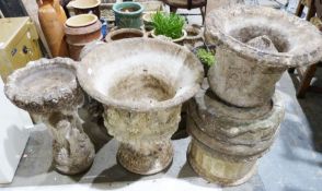 Two composite stone garden urns and a composite stone bird bath (3)