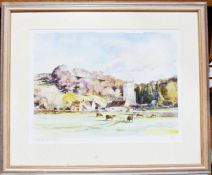 After Nicholas Thorn Limited edition print Landscape with cattle and church, signed lower left