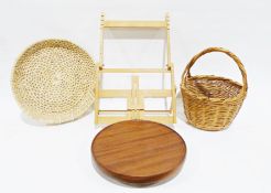 Table top artist's easel, two wicker baskets and a Brian Healey mahogany rotating centrepiece/lazy