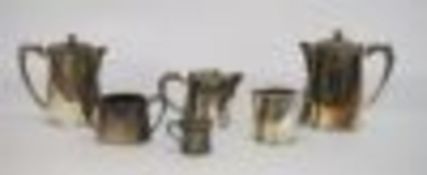 Silver-plated tea service marked 'P&O' to include hot water jug, coffee pot, teapot, milk jug, sugar