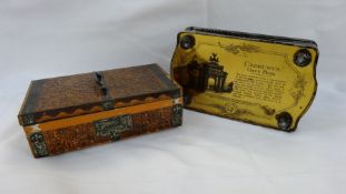 Cadburys 'three British queens' chocolate tin in the form of gothic chest, 17cm wide. Another