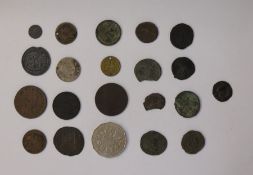 Mixture of coins including Jetton, Islamic and token (12) and Group of Bronze Coins (9)