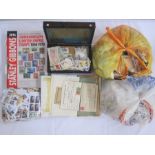 Book of loose stamps plus wooden box of stamps, a stockbook and an album of miscellaneous philatelic