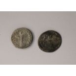 Mark Antony Legionary Issue. Reverse Galley and Domitian Denarius COS XVII Reverse, Minerva standing