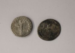 Mark Antony Legionary Issue. Reverse Galley and Domitian Denarius COS XVII Reverse, Minerva standing