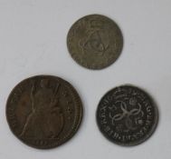 Group of Charles II Coinage, Charles II (1660-1685), farthing 1675, Threepence 1680, fourpence