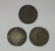 Group of Queen Anne Coinage, Queen Anne (1702-14) 3 x Shillings, 1708 E below bust and 2 x 1711 (one