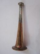 Silver regimental table lighter in the shape of a horn, engraved, presented to HQ Mess R.A.S.C by