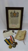 3 World War Medals to 19007 PTE.G.PUTTICK GLOUC.R, Brass button military polisher and The Small Book