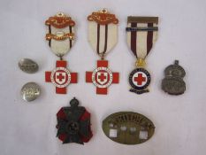 Collection of British Red Cross Medals, badges and WWI photographs of soldiers