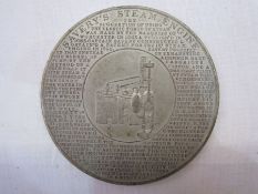 Thornason medal featuring Savery's Steam Engine struck in white metal, Birmingham (1828) width 73mm