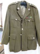 Royal Military Police coat, WW2 Fire brigade hat and spike bayonet