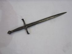 17th century continental left-handled dagger, tapering double-edged blade with wire-bound grip and
