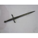 17th century continental left-handled dagger, tapering double-edged blade with wire-bound grip and