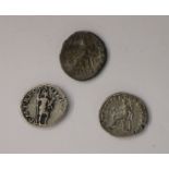 Group of 3 Roman Silver Coins, Trajan Denarius reverse, Vesta Seated (1) Trajan Denarius reverse