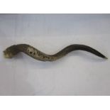 Carved African Kudu antelope horn. Signed B.N.C Chenjerai 87cm approx. long