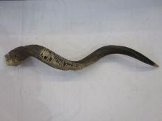 Carved African Kudu antelope horn. Signed B.N.C Chenjerai 87cm approx. long