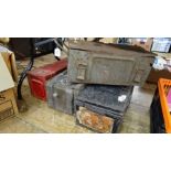 Four metal military storage gun and ammunition boxes