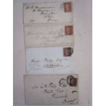 Box of miscellaneous items including four QV1d red in perforated covers, one with two values