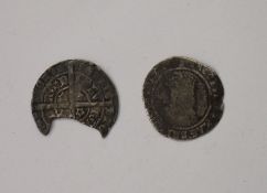 David II, third coinage groat 1367-71, broken & James Ist Irish Shilling