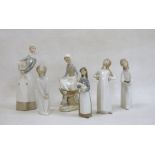 Six Lladro figures of girls, printed blue and impressed marks, including a figure of a girl and a