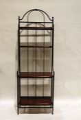 Modern iron baker's type shelves with four shelves, 64cm x 192cm