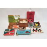 Selection of vintage games and games pieces to include Gyroscope, wooden solitaire board with