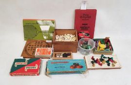 Selection of vintage games and games pieces to include Gyroscope, wooden solitaire board with