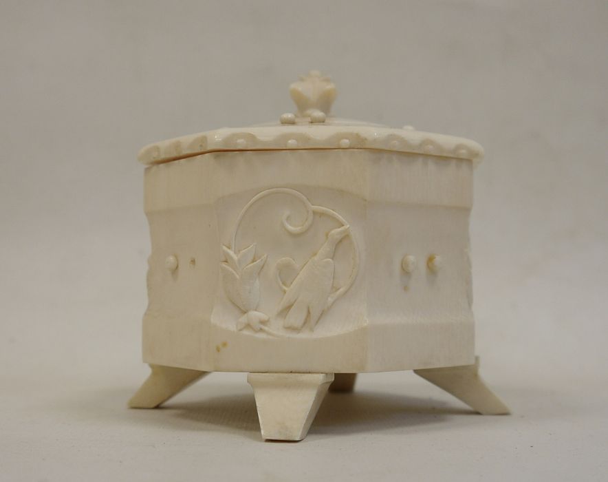 Possibly 1920's ivory lidded box on four feet - Image 4 of 5