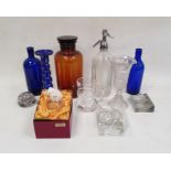 Collection of glassware, including a vintage British Syphon & Co soda bottle and metal cover (30.5cm
