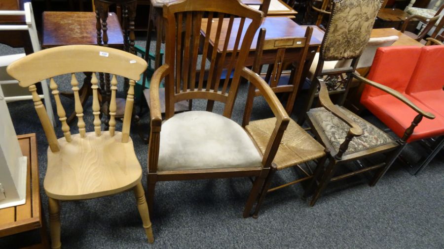 Four assorted chairs to include an oak-framed rush-seated chair and three further (4)