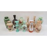 Collection of Continental opaque glass vases, late 19th/early 20th century, variously painted with