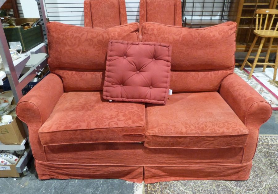 Pair of Multi York single armchairs in red upholstery and matching sofa bed (3) - Image 2 of 2