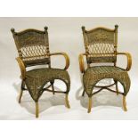 Pair of bamboo and wicker conservatory-type chairs (2)