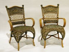 Pair of bamboo and wicker conservatory-type chairs (2)