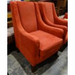 Pair of Multi York single armchairs in red upholstery and matching sofa bed (3)