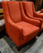 Pair of Multi York single armchairs in red upholstery and matching sofa bed (3)