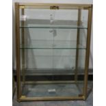 20th century five-sided display cabinet with glass shelves and brushed brass framing, 85cm x 115cm