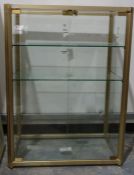 20th century five-sided display cabinet with glass shelves and brushed brass framing, 85cm x 115cm