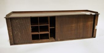 Unusual 19th century mahogany tambour-fronted cabinet with assorted pigeonhole shelves and three-