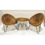Set of four 20th century wicker basket chairs and matching table (5)  Condition Report Some rust