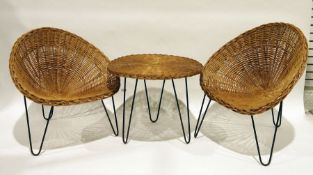 Set of four 20th century wicker basket chairs and matching table (5)  Condition Report Some rust