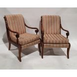 Pair of Regency-style armchairs with mahogany frames, sabre front legs (2)