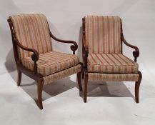 Pair of Regency-style armchairs with mahogany frames, sabre front legs (2)