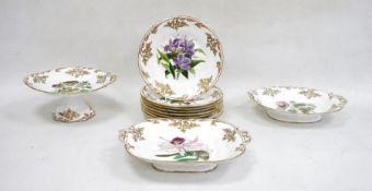 English porcelain Botanical part dessert service, circa 1820, iron-red pattern no.3/3469,