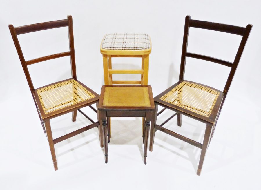Two cane-seated chairs, a leather-topped table and a stool (4)