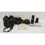 Zenit 35mm SLR camera, a Franker camera, a Zenit Helios 44mm lens and a Hoya tele-auto 135mm lens